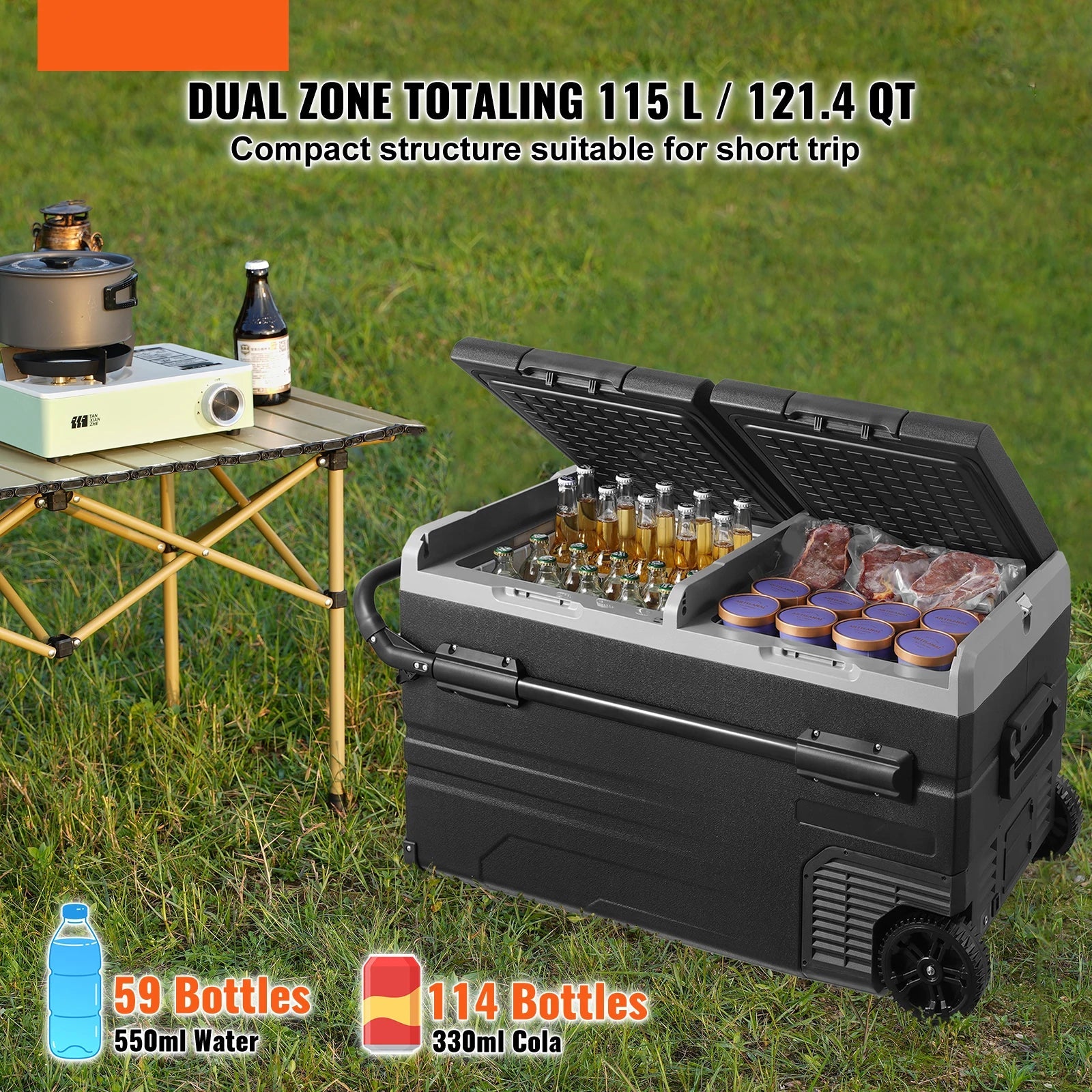 Draagbare Autokoelkast – Koelbox – Mobiele Koelkast – Camping Koelbox – Mini Frigo - 115L – Instelbare Temperatuur – Stil Geluid - QUORE