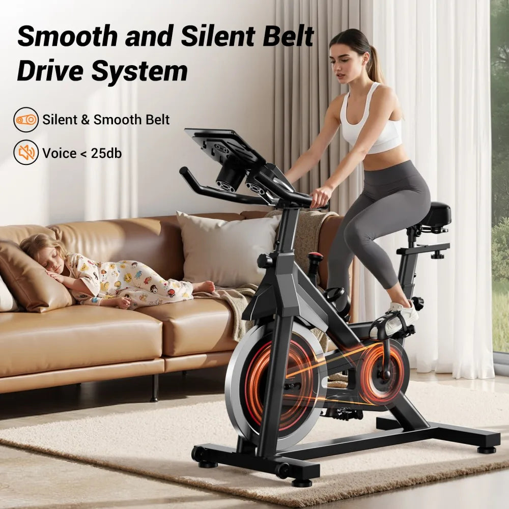 Hometrainer – Fitnessfiets – Indoor Bike – Trampolinefiets – Fietstrainer – Stil Riemaandrijving – Verstelbaar Comfortzadel – Tablet & Fleshouder – Max 136 kg