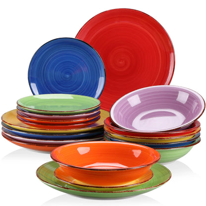 Servies - Servies set - 18 Stuks - Dinerborden - Soepborden - Dessertborden - Aardewerk - Voor 12 Personen - Mixkleur