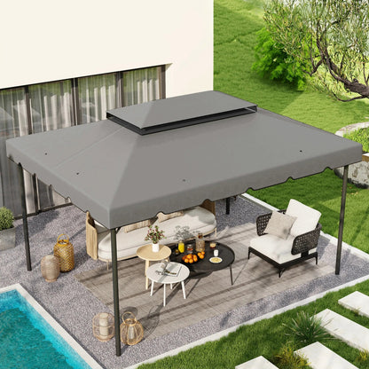 Gazebo - Tuin Dak - Reservedak - 2 Niveaus - Pergola Awning - met 180 g/m² Ademend Anti-UV Polyesterweefsel - PA-Coating - 10 Drainagegaten - Stevig - Durzaam - voor Tuin - Buiten - 3 x 4 m - Lichtgrijs