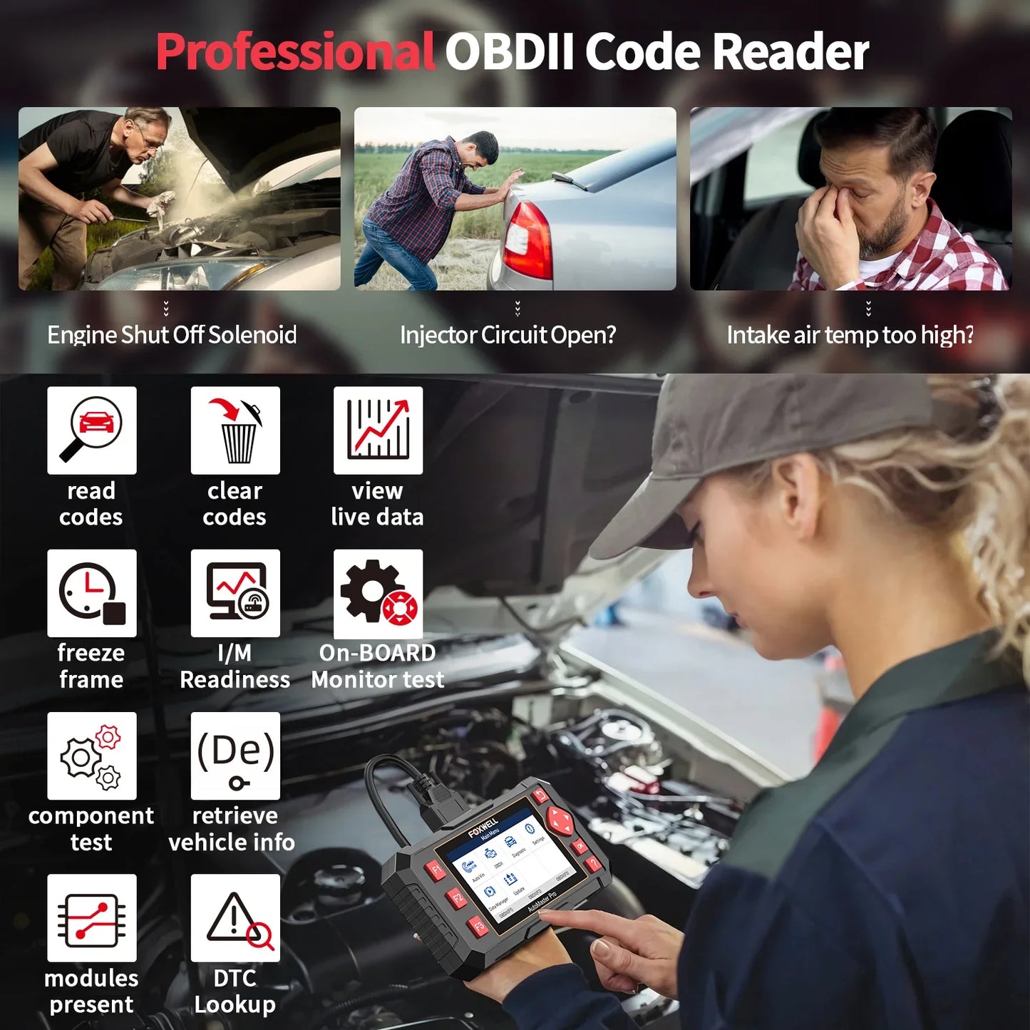 OBD2 Diagnose Scanner – Auto Foutcode Lezer – Motor Diagnostiek – ABS Scanner – Transmissie Controle – Live Data Weergave – Plug & Play