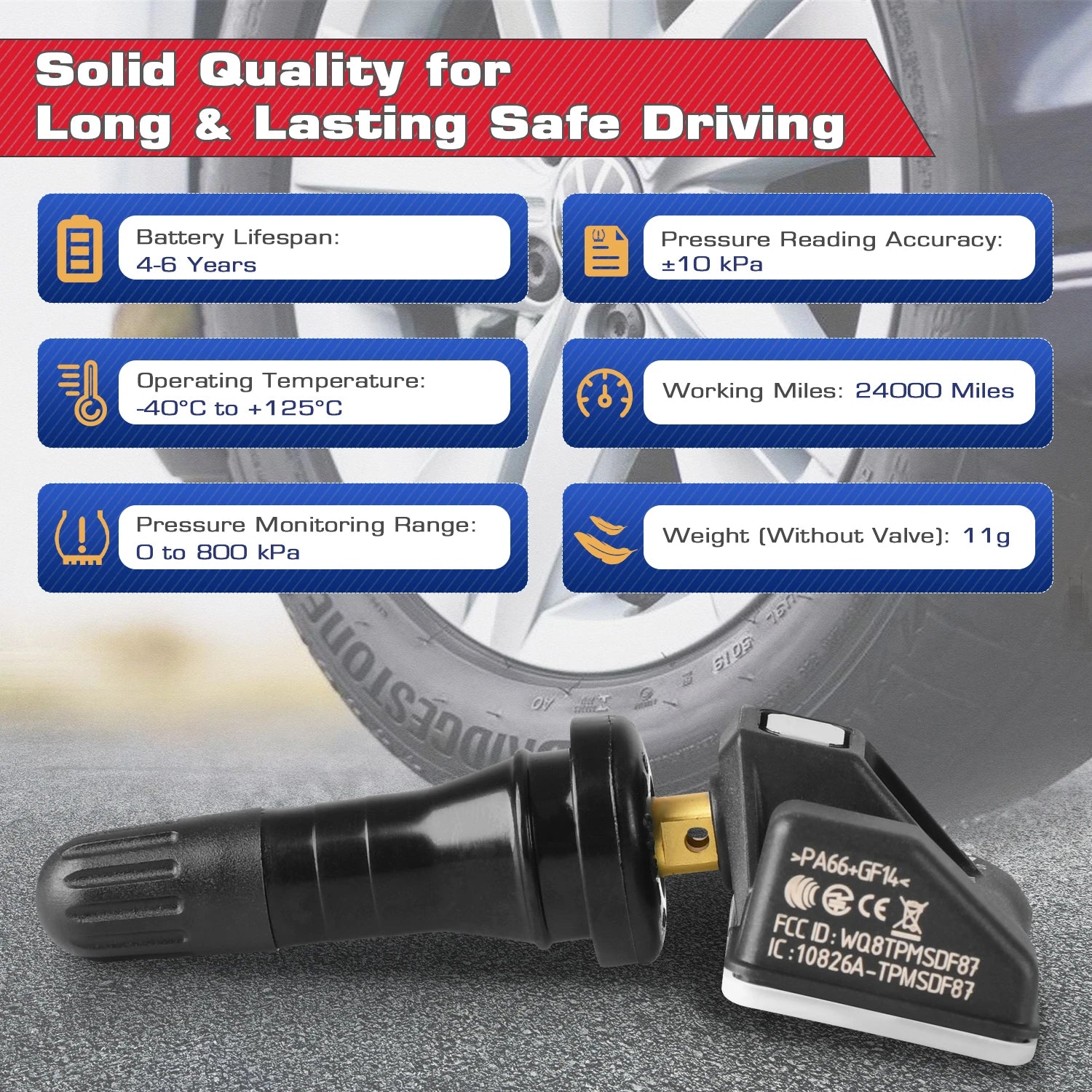 2-in-1 TPMS Sensoren - Bandenspanningsmeter - Bandenspanning - 315MHz + 433MHz -  8 Stuks – Compatibel met Meerdere Diagnoseapparaten - QUORE