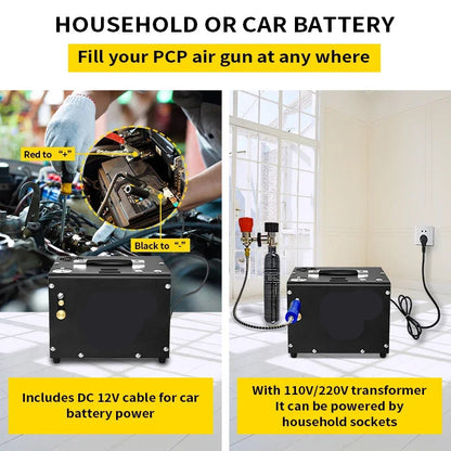 Luchtcompressor - Compressor - Luchtpomp - Air Compressor - 4500Psi - 300bar - PCP - Hoge Druk Compressor – Ingebouwde 12V Voedingsadapter – Geschikt voor Scuba Tanks en Luchtgeweren – Auto Stop Versie – 220V