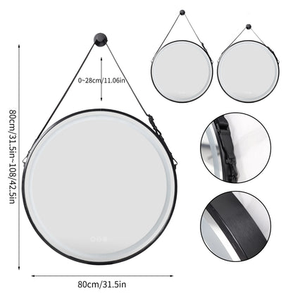 Badkamerspiegel - Ronde LED - Wandspiegel - met Anti-Fog Functie - Dimbaar en Aluminium Frame - Hoogwaardig HD Glas - Waterbestendig - Zwart 80CM