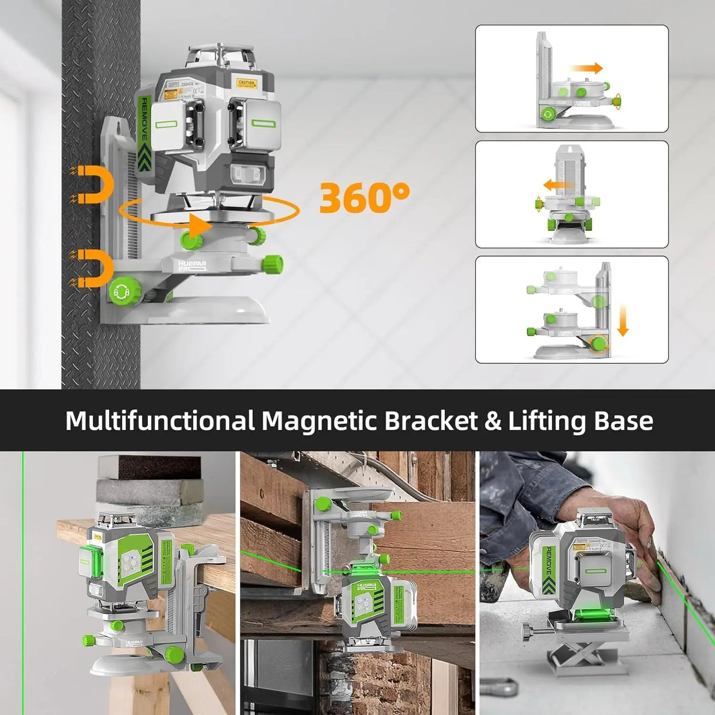 Laser Waterpas – Kruislijnlaser – Bouwlaser – Zelfnivellerend – 4D Lijnen – Green Laser – 8000mAh Accu - QUORE