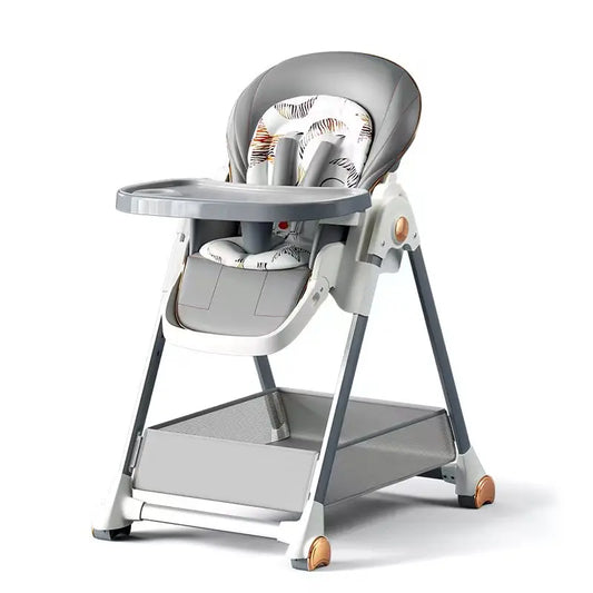 Eetstoel Baby - Hoge Stoel Kinderen - Kinderstoeltje aan Tafel - Uitneembaar kussen - Meegroeistoel - Aanpasbare - Compact Opvouwbaar - Babyvoedingsstoel - Baby eetstoel - Baby hoge stoel om te eten Baby - Grijs