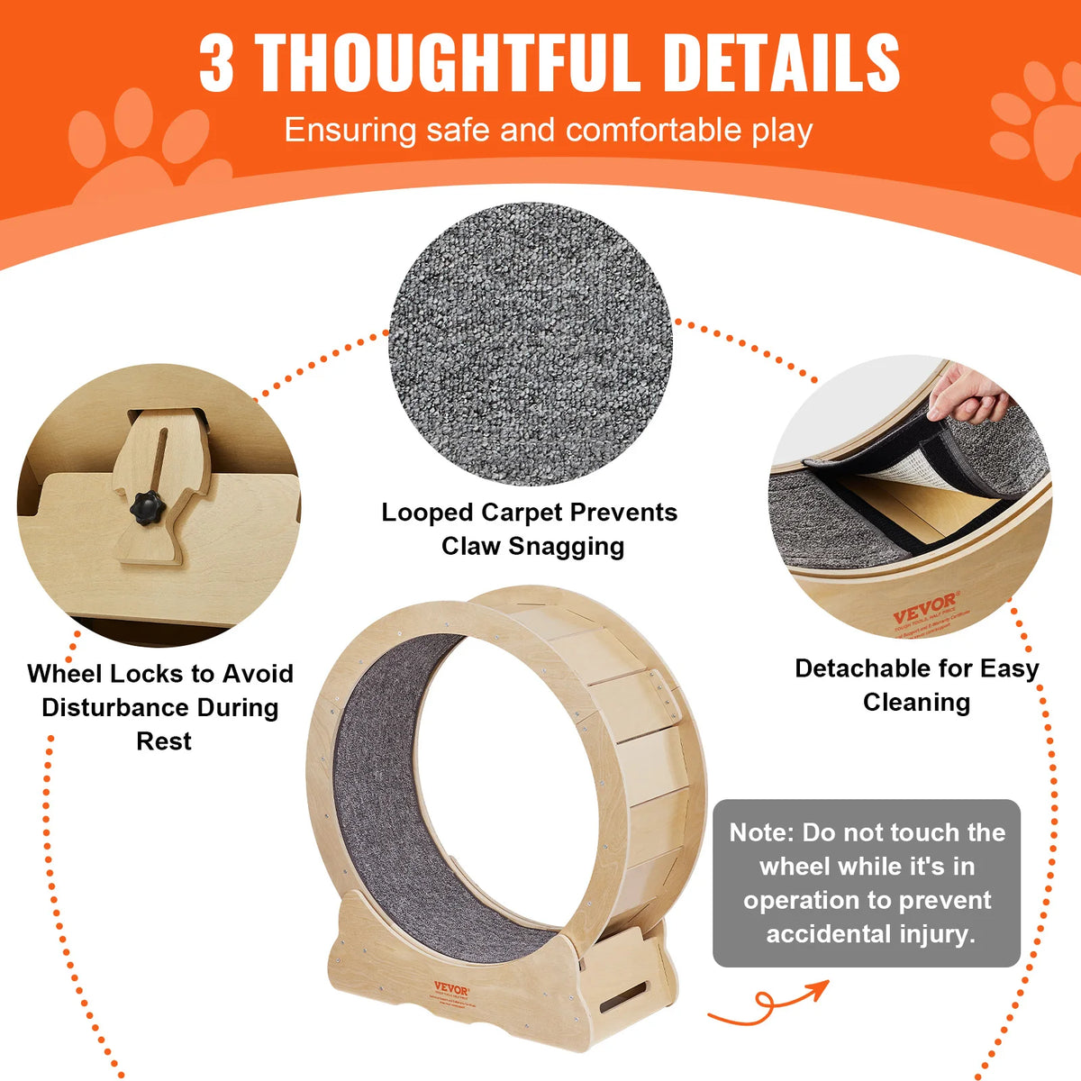 VEVOR Katten Loopwiel Stil - 29,5 Inch Kattenloopwiel - Looprad Kat - Eenvoudige Montage en Reiniging - Houten Kattenloopwiel met Afneembaar Tapijt - QUORE