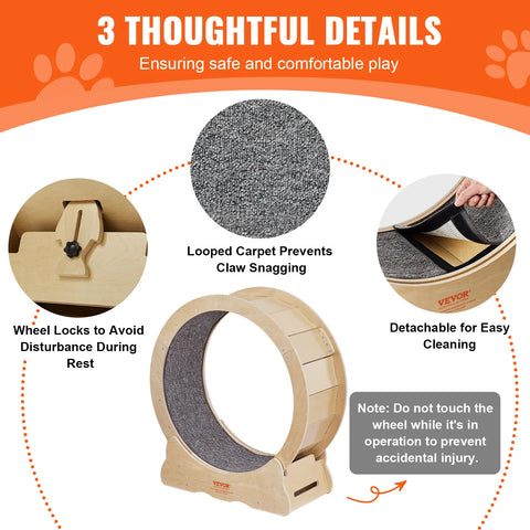 VEVOR Katten Loopwiel Stil - 29,5 Inch Kattenloopwiel - Looprad Kat - Eenvoudige Montage en Reiniging - Houten Kattenloopwiel met Afneembaar Tapijt - QUORE