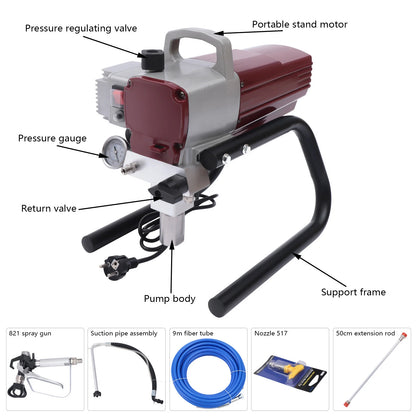 Airless Verfspuit – Verfpistool – Spuitmachine – Muurverfspuit – Verfspuitapparaat – Rood – 1800W Krachtige Motor – 9,5 Meter Slang