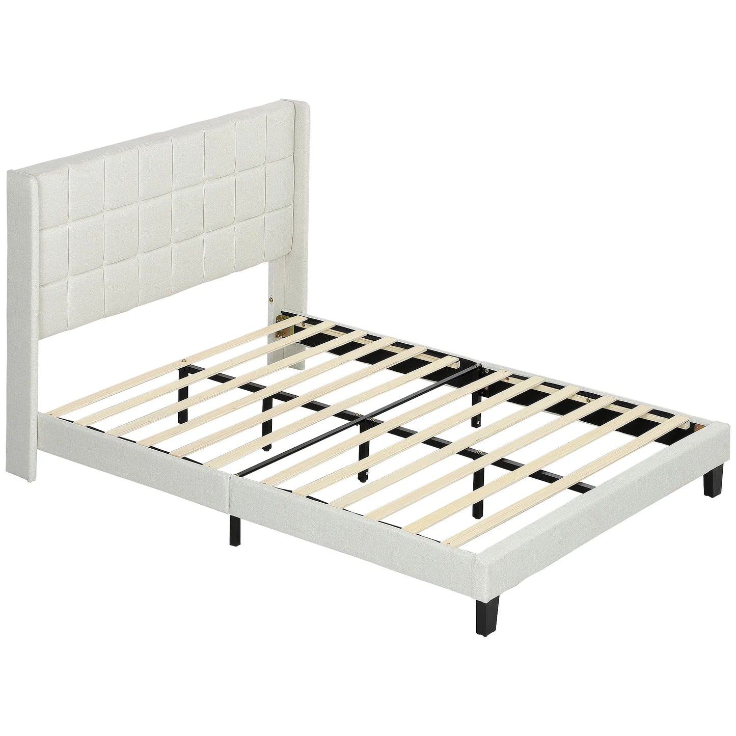 Bedframe – Bed – Tweepersoonsbed – Slaapbank – Ledikant – Beige – Stevig Rubberwood – Met Opbergruimte Onder Bed