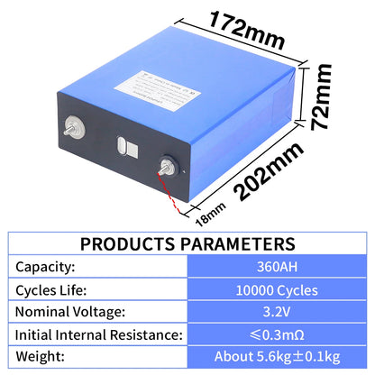 Accu – Lithium Batterij – LiFePO4 Accu – Oplaadbare Accu – Zonne-energie Accu – 3,2V 360Ah – Aluminium Behuizing & Lange Levensduur