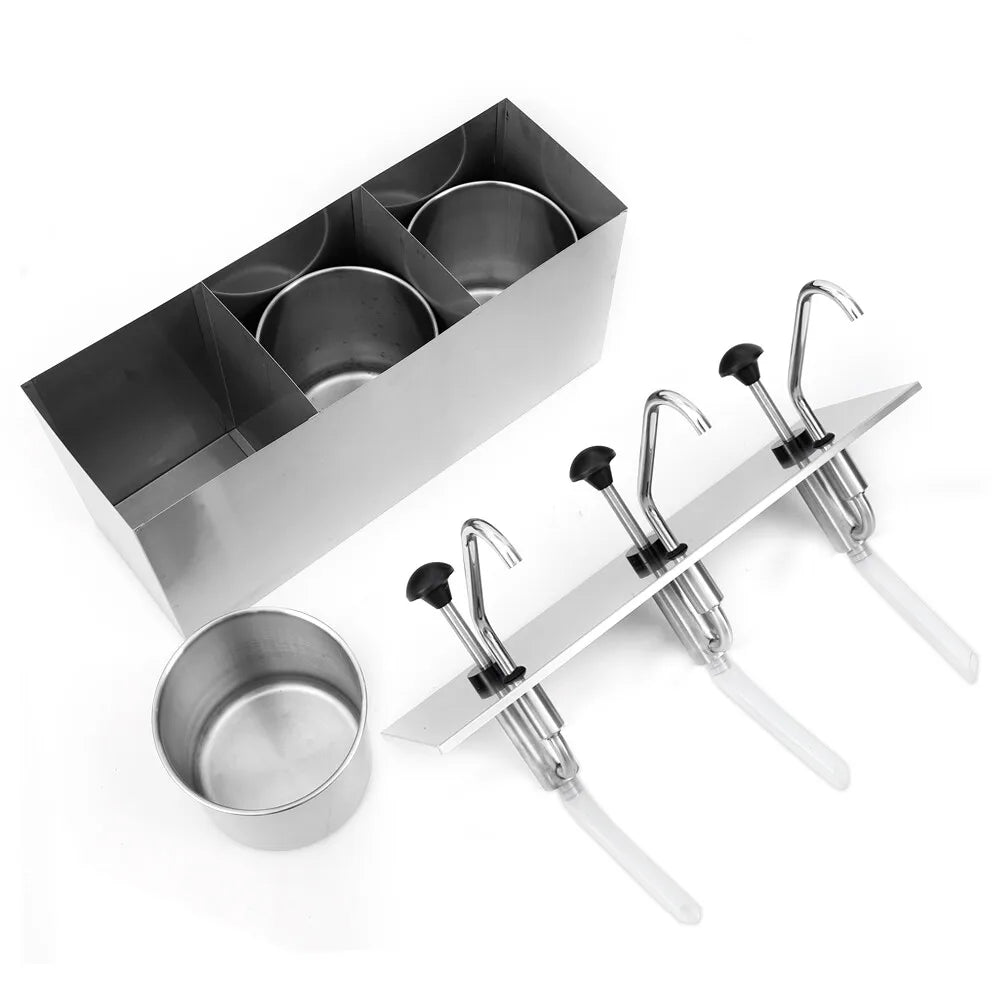 3-Kops Sauspomp – Sausdispenser – Saucenpomp – Sauzenverdeler – Vloeibare Saus Dosering – 4 Liter Per Kop – Roestvrij Staal