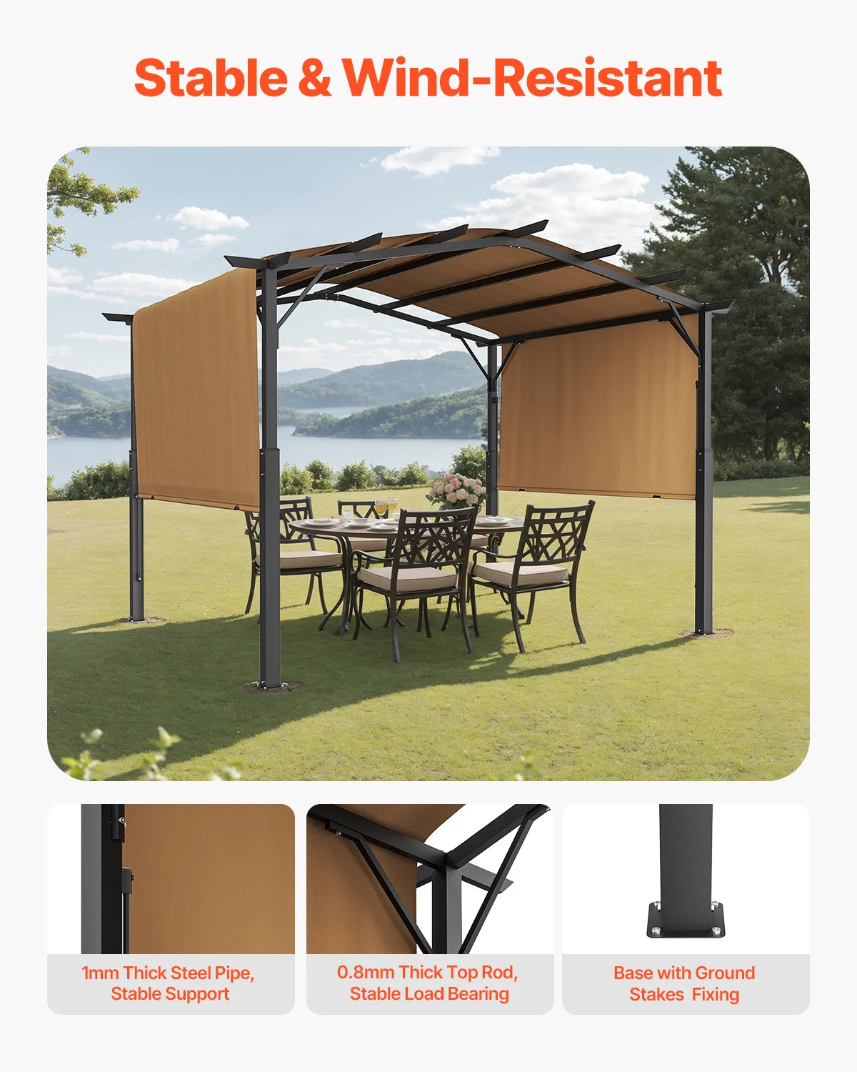 Pergola – Tuinoverkapping – Schaduwdoek – Buitenverblijf – 12x10 Foet– Stalen Frame – Waterafstotend Polyester