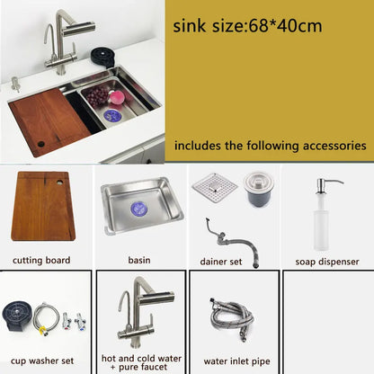 Roestvrijstalen Spoelbak – Keukenspoelbak – Onderbouw Spoelbak – Enkele Bak – Spoelbak Met Kraan – 68x40 cm – 304 RVS – Watervalkraan Inclusief