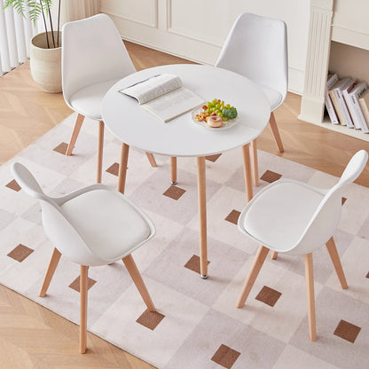 EGOONM Nordic Round Dining Table and Set of 4 Dining Chairs with PU cushion  for Dining Room Kitchen Restaurant Balcony Home