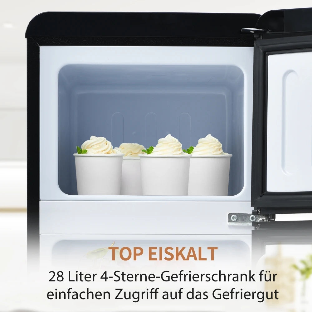 Retro Koelkast – Mini Koelkast – Dubbeltürige Koelkast – Koelvriescombinatie – Tafelmodel Koelkast – 92 Liter Inhoud – 4-Sterren Vriesvak