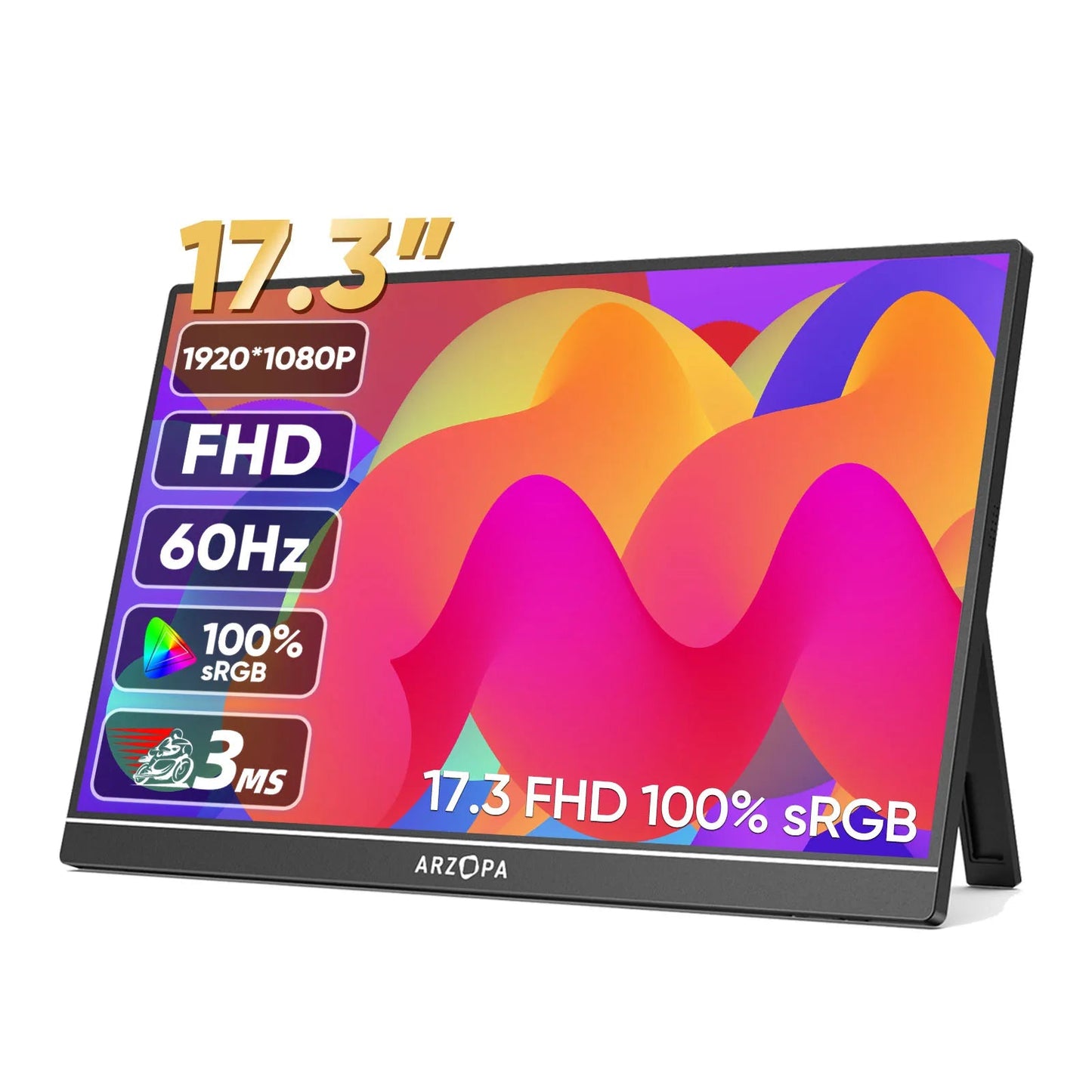 Portable Monitor – Draagbaar Beeldscherm – Extern Scherm – Laptop Scherm – USB-C Monitor – 17,3 Inch Full HD – HDR10 & IPS Scherm – Ingebouwde Speakers – Kickstand