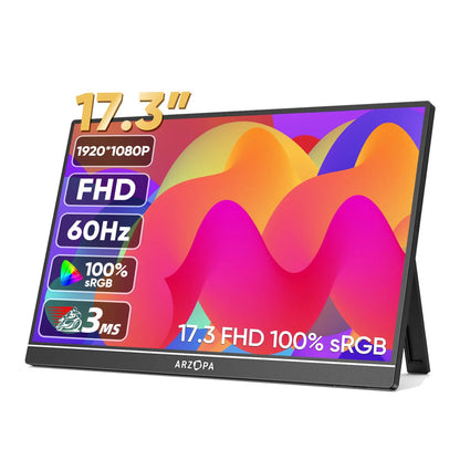 Portable Monitor – Draagbaar Beeldscherm – Extern Scherm – Laptop Scherm – USB-C Monitor – 17,3 Inch Full HD – HDR10 & IPS Scherm – Ingebouwde Speakers – Kickstand