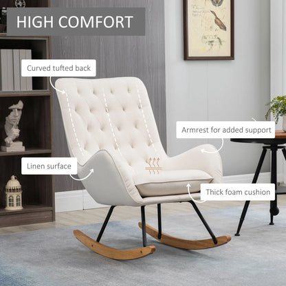 Schommelstoel – Relaxstoel – Fauteuil – Voedingsstoel – Loungestoel – Scandinavisch Design – Ademend Linnenstof – Draagvermogen 120 kg - Ivoor