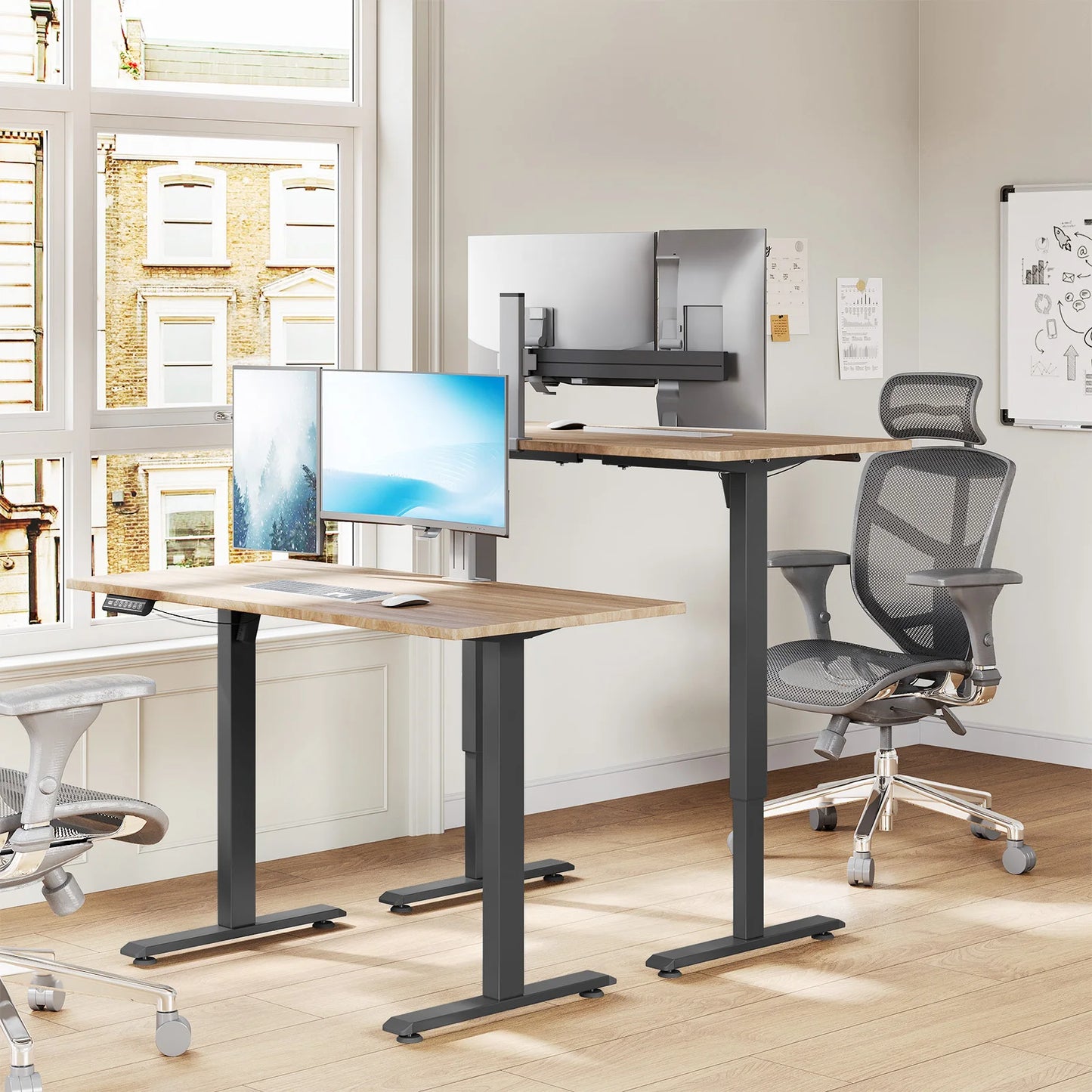 Bureauframe - Elektrisch Sta-bureaubeugel - Hefbureauframe - Verstelbaar - met USB-oplaadpoort - Geheugenbediening - voor Thuiskantoor - 29V - 60 x 135 x 120 cm - Zwart - QUORE