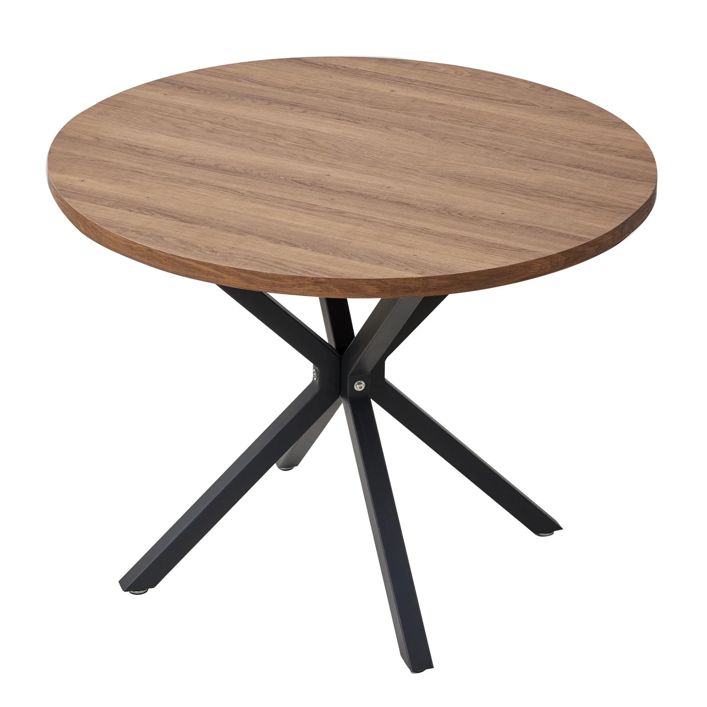 Ronde Eettafel 100 cm – Massief Houten Tafel met Stalen X-Frame – Eettafel voor 2 tot 4 Personen – Zwart Onderstel & Donkerbruin Tafelblad – Industrieel Design