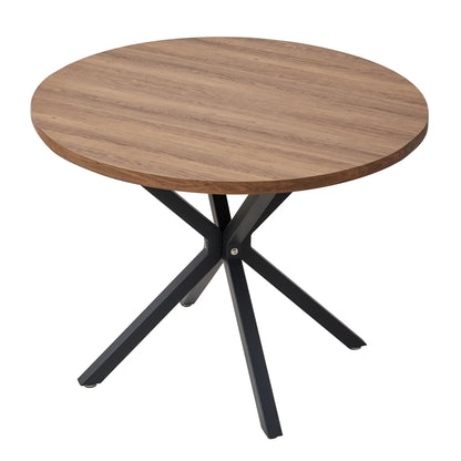 Ronde Eettafel 100 cm – Massief Houten Tafel met Stalen X-Frame – Eettafel voor 2 tot 4 Personen – Zwart Onderstel & Donkerbruin Tafelblad – Industrieel Design
