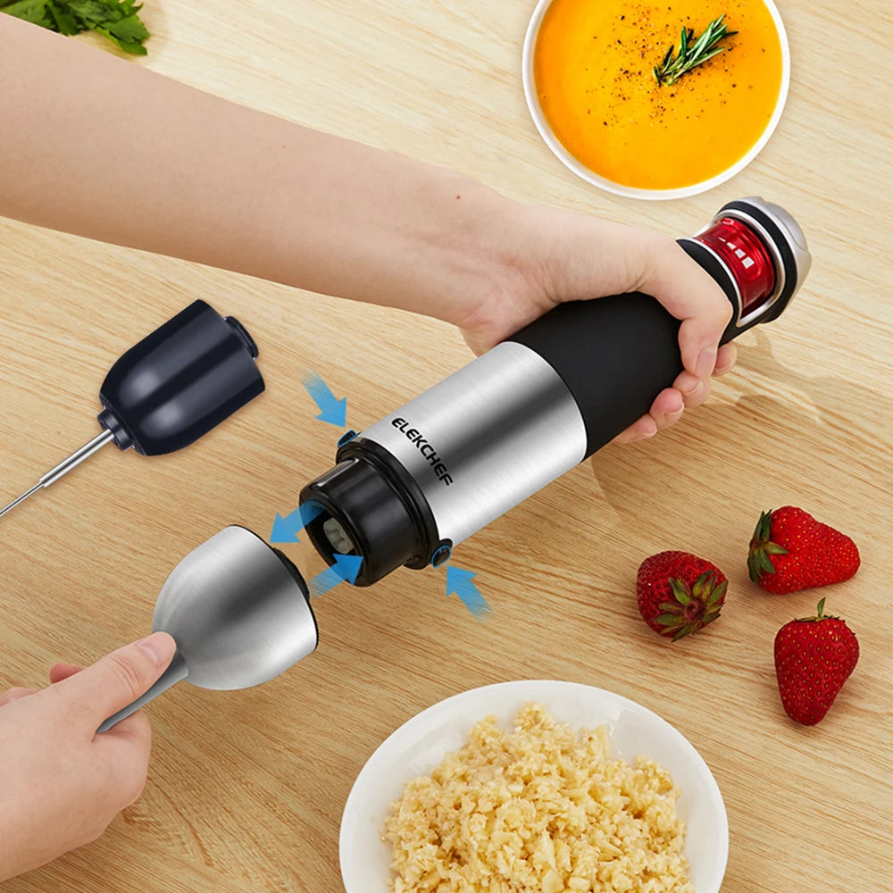 Staafmixer - 1200W - Handblender - Blender - 5-in-1 Functionaliteit - RVS Messen - Traploze Snelheid - Inclusief Hakmolen - RVS 4-blads Messen - Foodprocessor