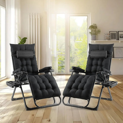 Ligstoel - Tuinstoelen - Strandstoel - Klapstoel - Zero Gravity - Opvouwbare - Draagvermogen van 160KG - Verstelbare met Verwijderbare Kussen, Hoofdsteun en Kopjeshouder- Binnen/Buiten - Tuinset – Campingstoel – Tuinstoel – 2 Stuks - Grijs