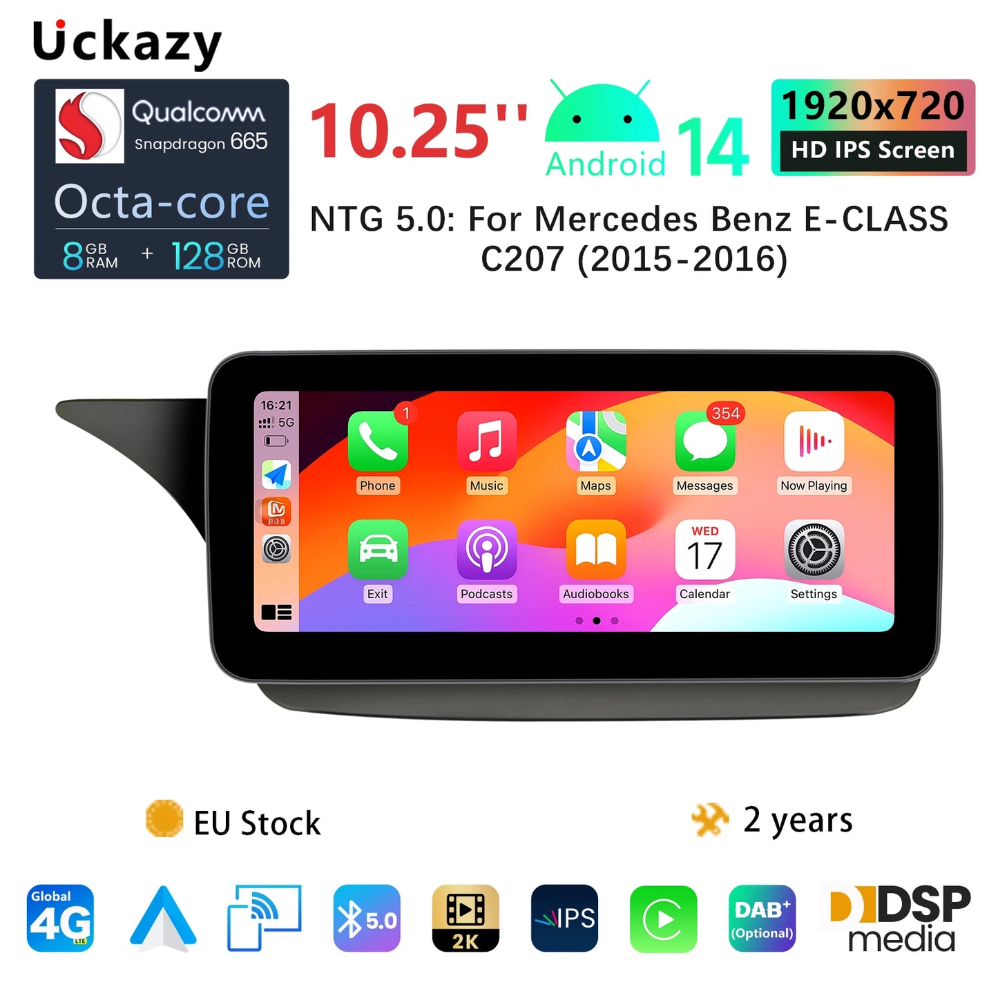 2-DIN Android 14 Autoradio – Multimedia Systeem – Navigatie Unit – Touchscreen Radio – Carplay Android – Helder 10,25 Inch Scherm – 6GB RAM 128GB Opslag