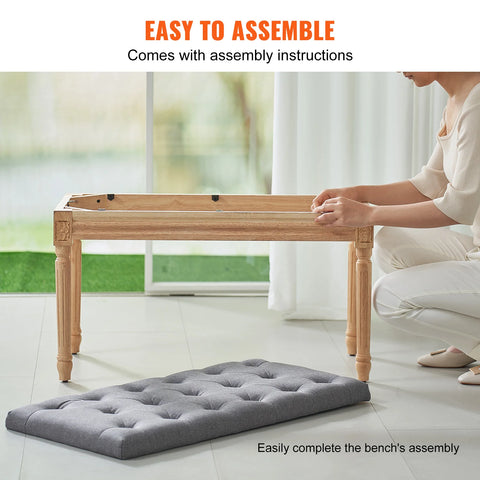 Ottomaanse Bank - Gestoffeerde Bank - Gestoffeerde Sofa - Opbergbank in de Slaapkamer - 16” - met Schuim Gewatteerd Kussen en Rubberen Houten Poten - voor Kamer - Donkergrijs