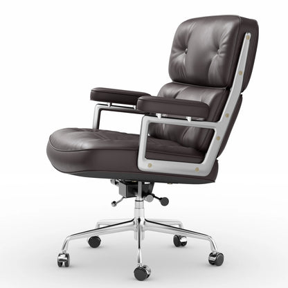 Leren Bureaustoel – Comfortabele Stoel – Ergonomische Bureaustoel – Draaibare Stoel – Verstelbare Rugleuning – Aluminium Frame – 160 Kg Draagvermogen - QUORE