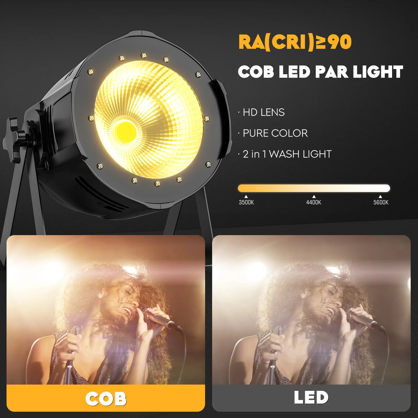 COB Par Lights – LED Stage Verlichting – DJ Spots – Feestverlichting – Kerklampen – 4-delige Set EU Plug – Instelbare Kleurtemperatuur – 100W Power