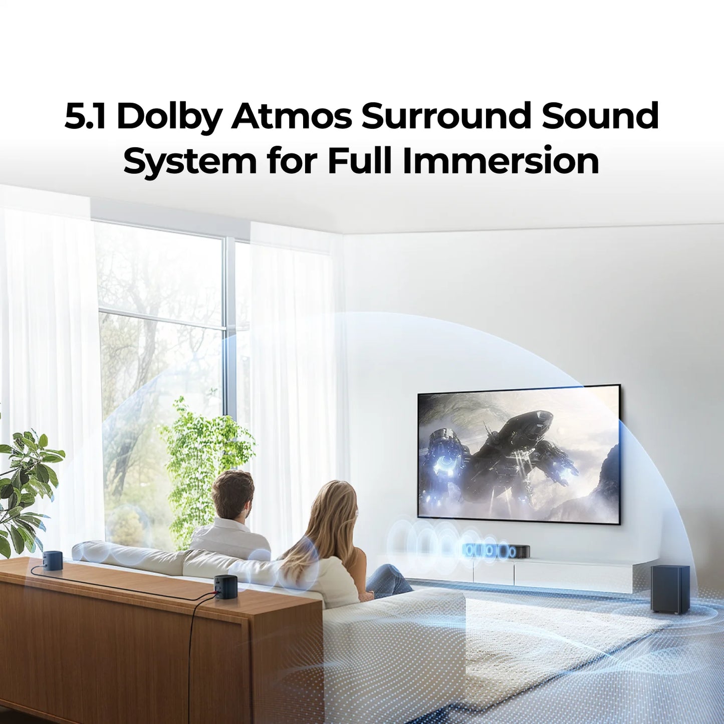 ULTIMEA Aura A50 Pro 5.1ch Dolby Atmos Soundbar for TV – Wired Subwoofer, 2 Surround Speakers, App Control, Home Theater System