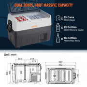 Mini koelkast - Mini koelkast voor drankjes - Mini auto koelkast - Draagbare compressor koeler - Dual Zone - Mini koelkast voor op reis - 45L - 12/24V DC - 110-240V - Grijs