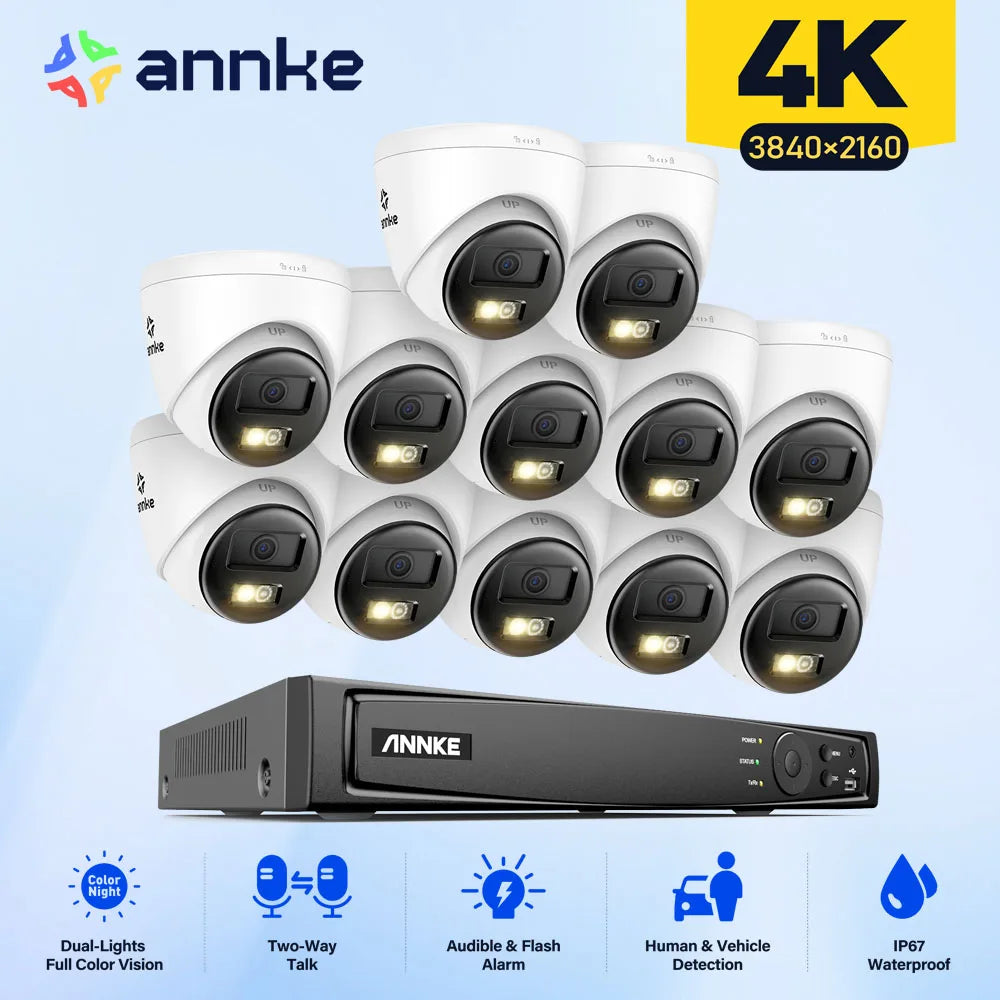 ANNKE 4K Security Camera System Ultra HD 8MP 16CH POE NVR Two-Way Audio Color Night Vision CCTV Video Surveillance Set