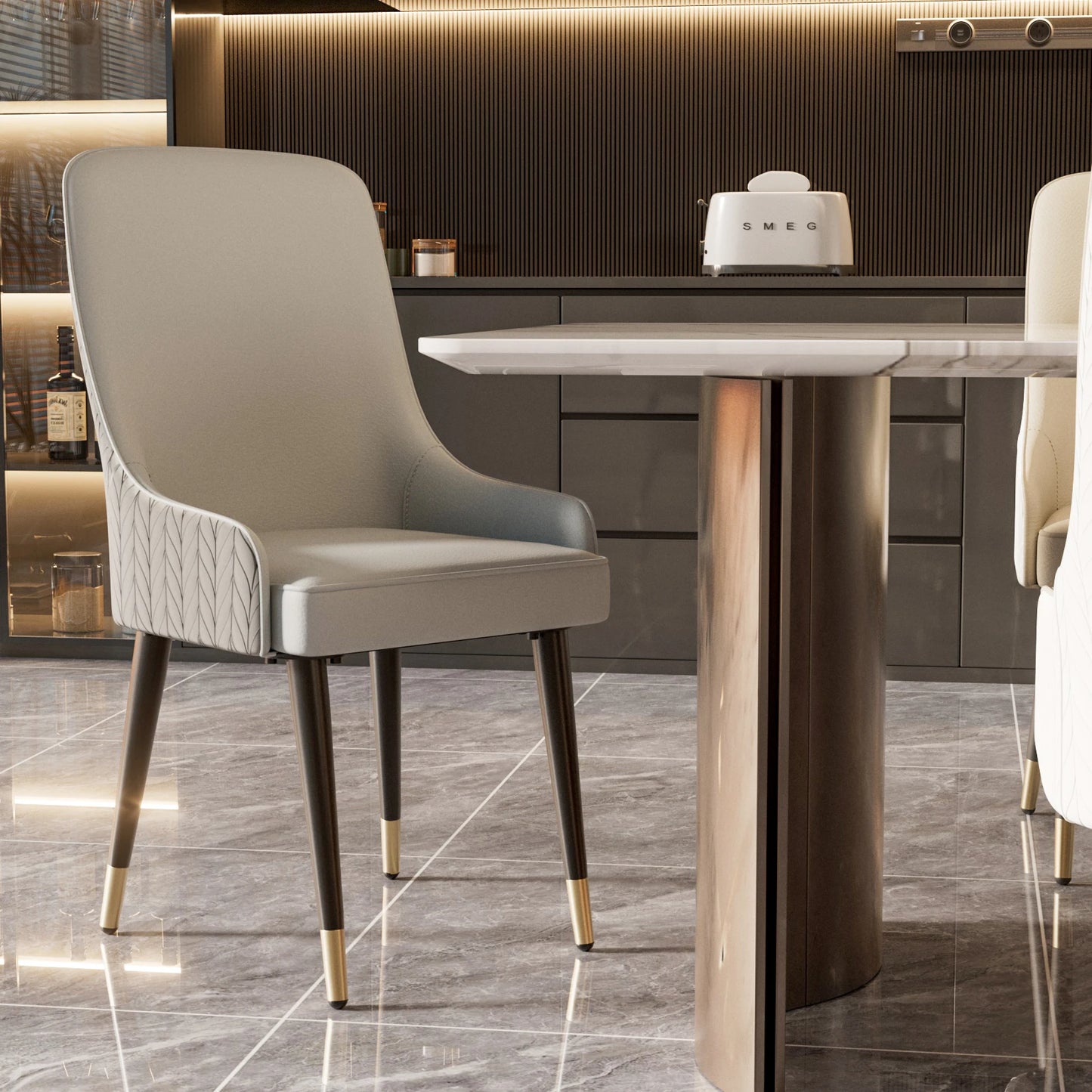 Eetkamerstoelen – Luxe Stoelen – Comfortabele Stoelen – Microfiber Stoelen – Kunstleren Bekleding – Gouden Leeuwenkop Handvat – Hoogwaardige Afwerking