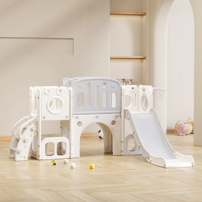 6-in-1 Speelset Kinderen – Glijbaan – Klimrek – Schommel – Basketbalring – Veilig HDPE Kunststof – Compact Ontwerp 174x150x95 cm