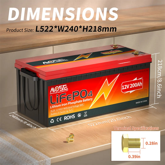 12V 200Ah LiFePO4 Accu – Lithium Accu – Solar Accu – Boot Accu – Camper Accu – Ingebouwde BMS – Diepe Cyclus Capaciteit