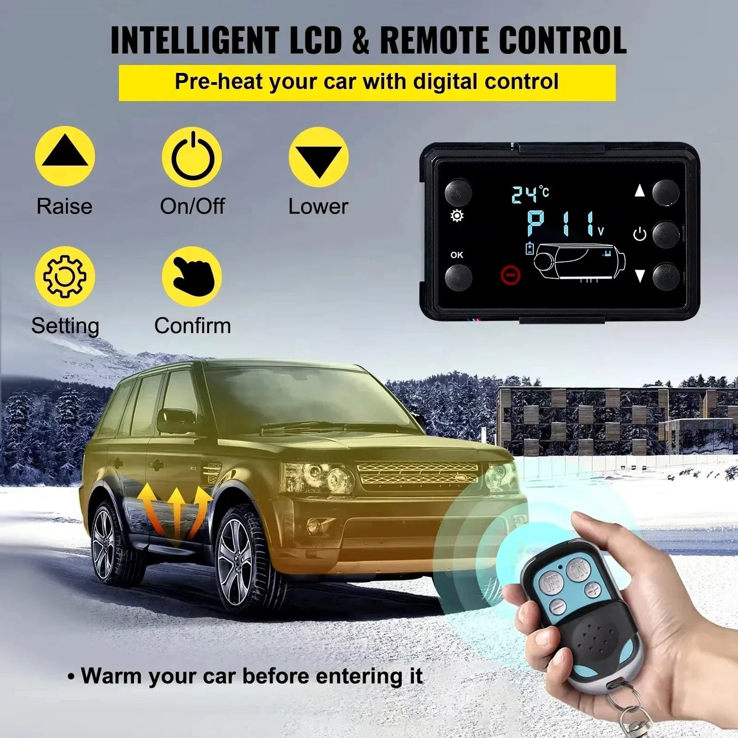 Diesel Luchtverwarmer - Standkachel - Auto verwarming - 8KW - Diesel Kachel - Parkeer Heater - met Geluidsdemper - Eenvoudige Installatie - LCD-schakelaar - QUORE