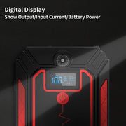 Jumpstarter - Jumpstarter voor auto - 10W - 2500A - Met compressor - Jumpstarter met Powerbank, LED-zaklamp en SOS-noodverlichting - LCD-scherm - Veiligheidshamer - Zwart