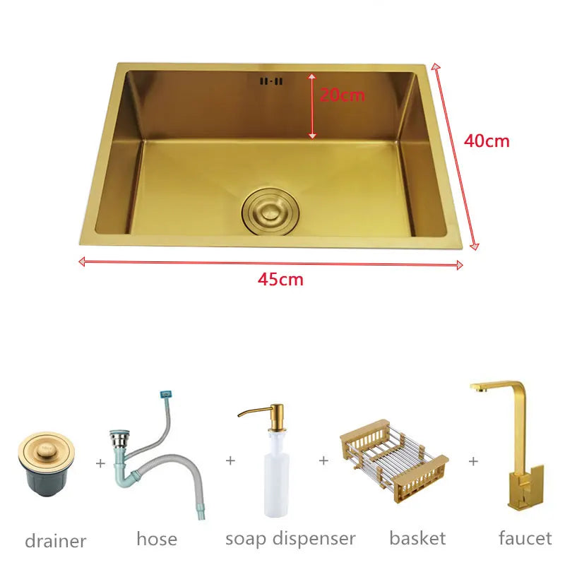 Gouden Wastafel – Badkamerwastafel – Spoelbak – Wasbak – Lavabo – 45x40 cm – 304 Roestvrij Staal – Geborstelde Matte Afwerking