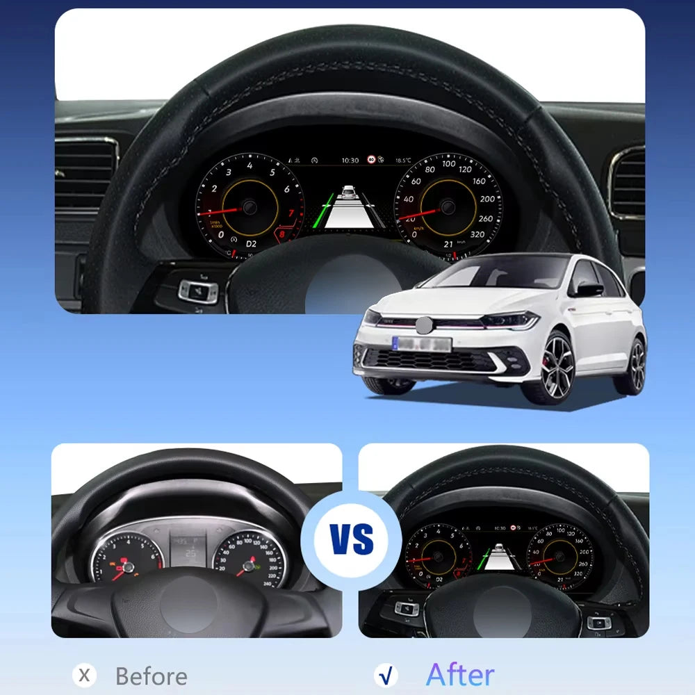 Digitaal Dashboard – Multimedia Display – Cockpit Paneel – Auto Dashboard – Navigatiescherm – 9 Inch HD IPS Scherm – Android 13.0 Systeem – Bluetooth 5.0 & Draadloze CarPlay – 8GB RAM 128GB Opslag – Speciaal Voor VW Polo 6R 2008-2016