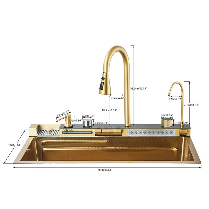 Dubbele Waterval Spoelbak – Keukenspoelbak – Enkele Kom – Roestvrijstalen Spoelbak – Goudkleurige Spoelbak – Geborstelde Gouden Afwerking – Duurzaam Roestvrij Staal – Apron Front Installatie - QUORE