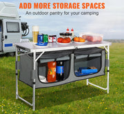 Picknicktafel - Picknicktafel Inklapbaar - Met Keuken Campingkastjes – Aluminium Koffer Tafel - Opbergtas - Verstelbare Hoogte voor Buiten en Tuin - 120x47x70cm - Zilver