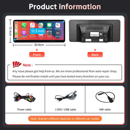 Multimedia Scherm Voor Auto – Navigatiescherm – Touchscreen Display – Infotainmentsysteem – GPS Scherm – 12,3 Inch Groot – Draadloze CarPlay & Android Auto