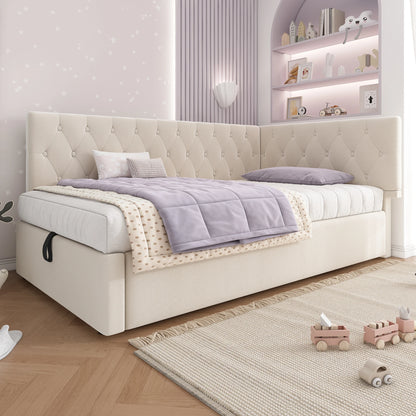 Daybed – Zitbank – Slaapbank – Loungemeubel – Slaapbed – Roze Velvet – Hydraulische Opbergruimte – 90x200 cm – Houten Frame