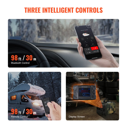 SucceBuy 8KW Car Heater 12V/24V All in One Diesel Air Heater Bluetooth/Display/CO Alarm Horizontal Diesel Heater Vehicle/Garage - QUORE