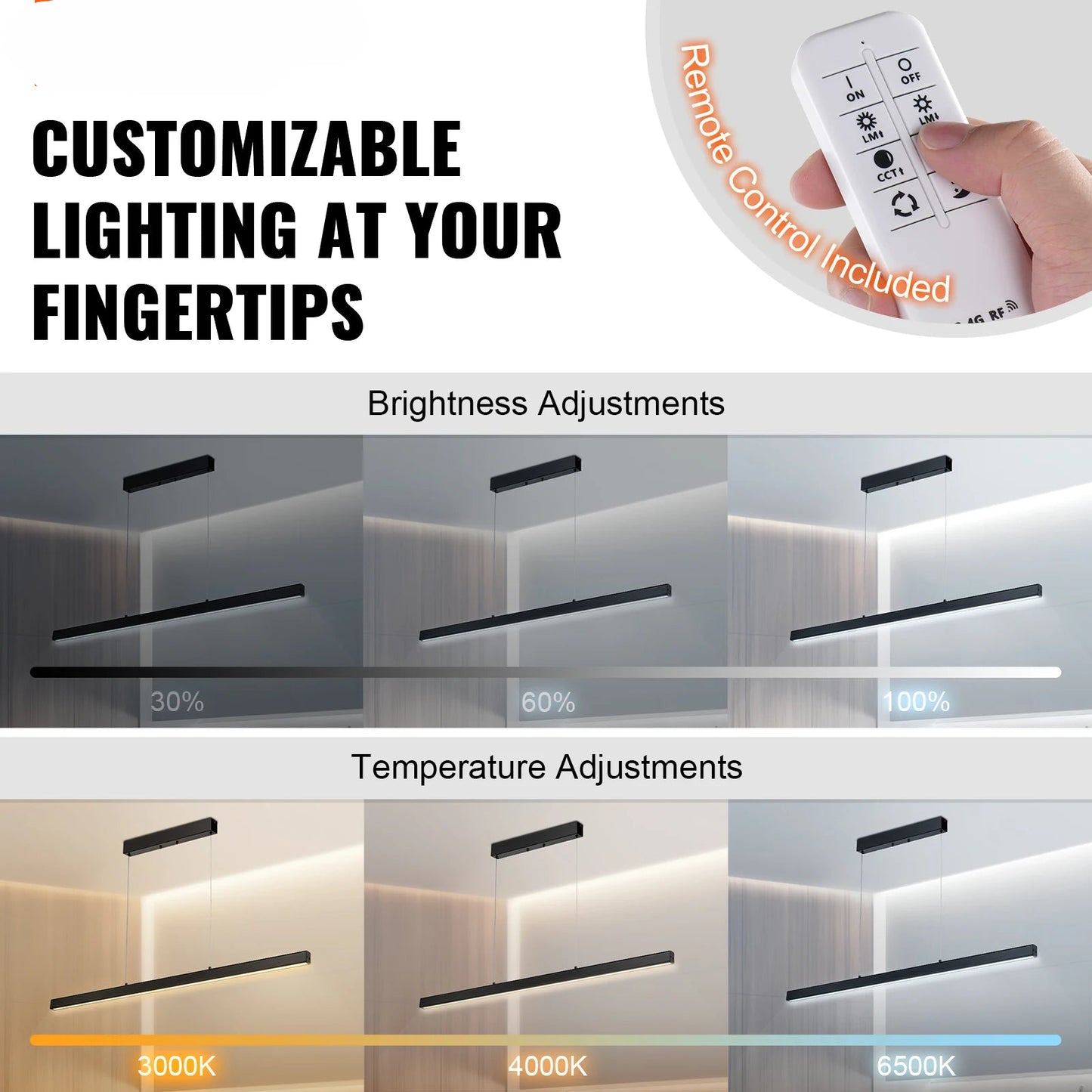 Dimmable LED Pendant Light - LED Ceiling Light - Chandelier - 20W Linear Ceiling Light - 120 cm - AC - With Remote Control - Adjustable - Color Temperature - Modern Lighting