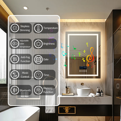 Badkamerspiegel – Spiegel Met Speaker – Led Spiegel – Anti-Fog Spiegel – Frameloos Design – Bluetooth Speaker – Driedelige Ledverlichting - Ovaal - 120x60cm - QUORE