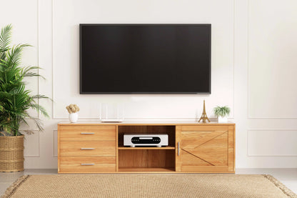 Lowboard TV-meubel – TV-meubelkast – TV-dressoir – TV-standaard – TV-kast – Natuurlijk Hout – 160 × 45 × 35 cm – FSC-gecertificeerd E1-hout met krasbestendige melamine afwerking